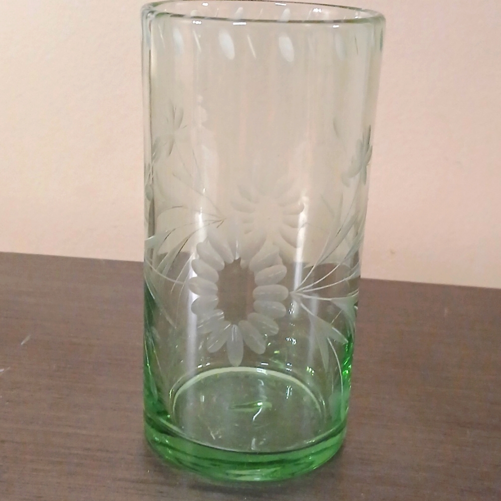 Vintage hand etched vase or tumbler
